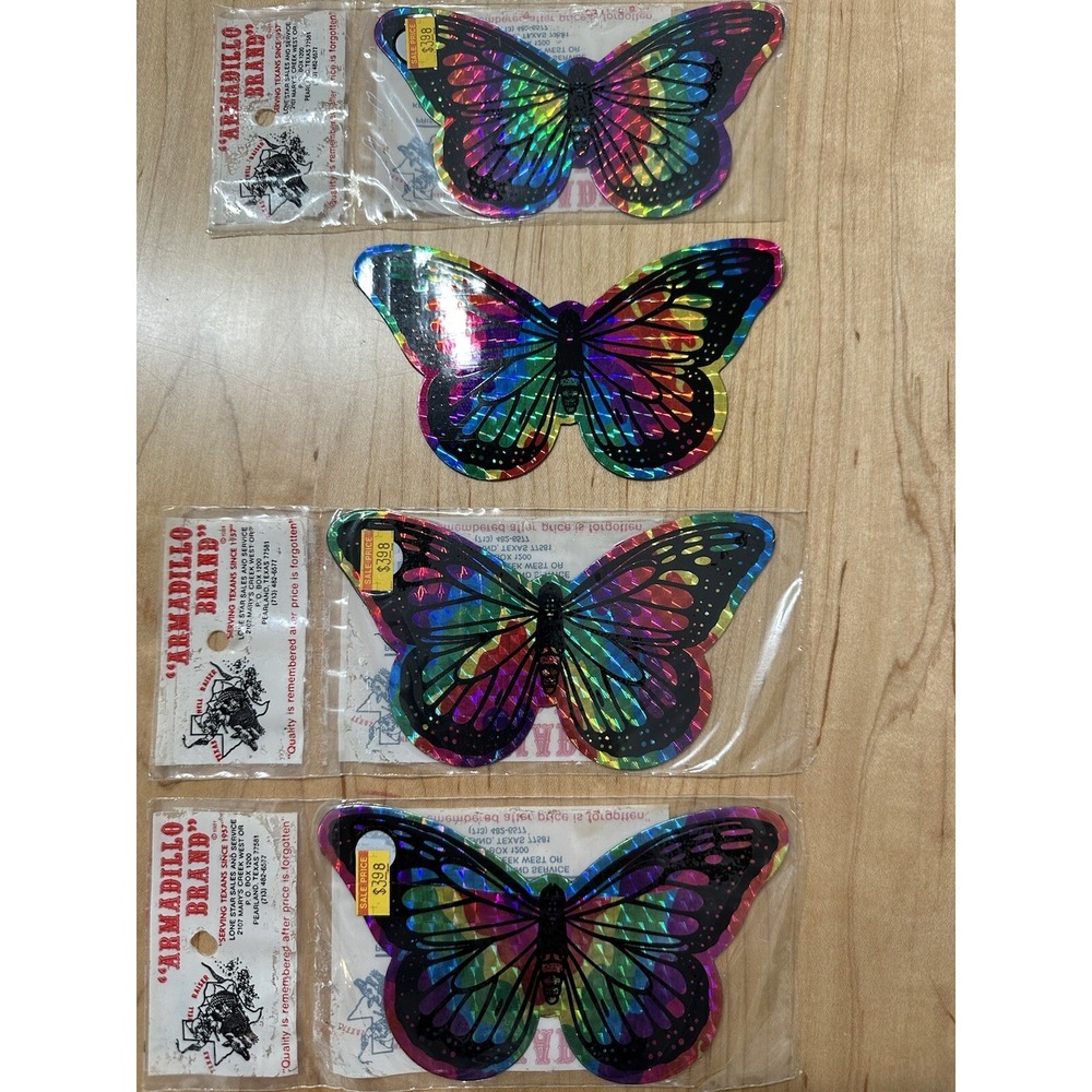 Vintage Lot Of 4 Butterfly prismatic Holo Magnet Multicolored Nos XL